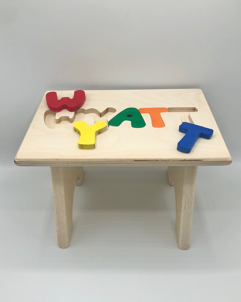 Stools with Name, Personalized puzzle STOOLS, wooden name puzzle, montessori, gifts for toddlers, 1st birthday gift, name puzzle bench image 8
