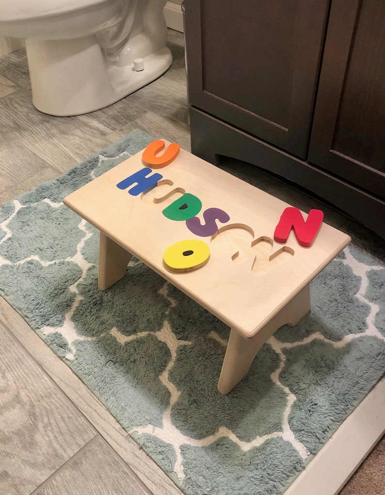 Stools with Name, Personalized puzzle STOOLS, wooden name puzzle, montessori, gifts for toddlers, 1st birthday gift, name puzzle bench image 1