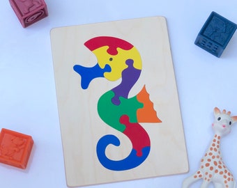 Seahorse puzzle, animal puzzle, wooden puzzle, toys for toddlers, 1st birthday gift, baby shower gift, educational gifts, gifts for kids