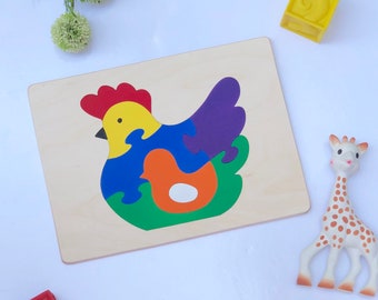 Chicken puzzle, animal puzzle,toys for toddlers, baby shower gift, 1st birthday gift, gift for kids, puzzle, wooden puzzle, toys for kids