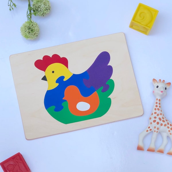 Chicken puzzle, animal puzzle,toys for toddlers, baby shower gift, 1st birthday gift, gift for kids, puzzle, wooden puzzle, toys for kids