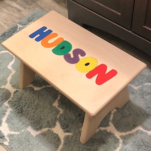 Stools with Name, Personalized puzzle STOOLS, wooden name puzzle, montessori, gifts for toddlers, 1st birthday gift, name puzzle bench image 4