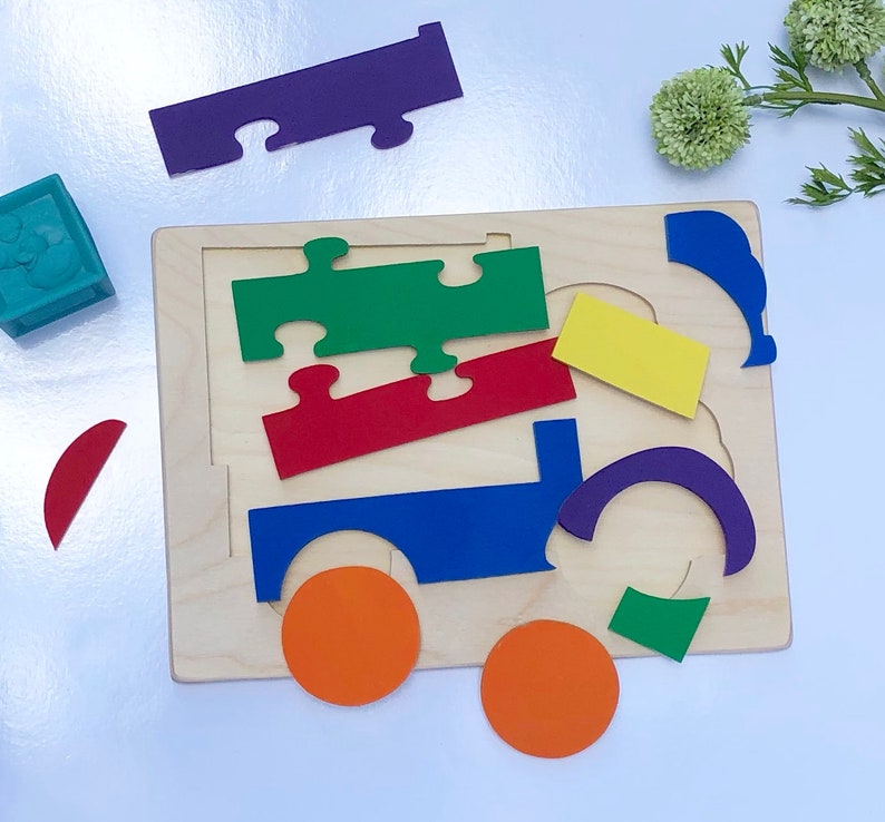 Truck puzzle, wooden puzzle, children's puzzle, puzzles for kids, baby shower gift, 1st birthday gift, educational gifts for kids, toys image 2