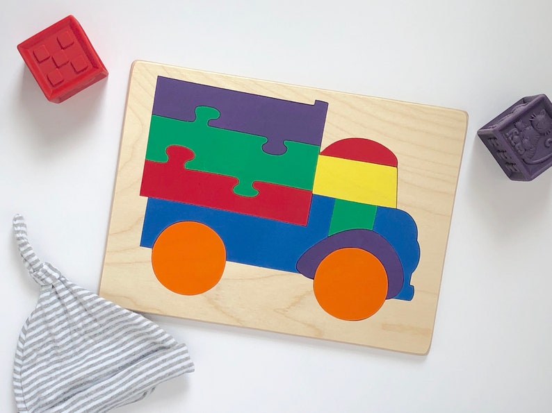 Truck puzzle, wooden puzzle, children's puzzle, puzzles for kids, baby shower gift, 1st birthday gift, educational gifts for kids, toys Bild 1