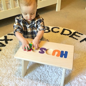 Stools with Name, Personalized puzzle STOOLS, wooden name puzzle, montessori, gifts for toddlers, 1st birthday gift, name puzzle bench image 3