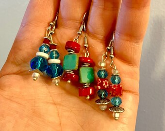 Handmade drop earrings with colorful glass beads