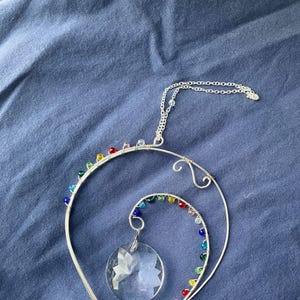 Bright Handmade Rainbow Wire-Wrapped Suncatcher with Elegant Swirls