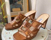 Vintage geometric genuine snakeskin leather women s heels sz 7