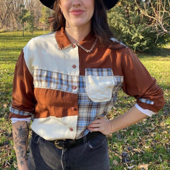 Vintage Betty Barclay silk colorblocked shirt