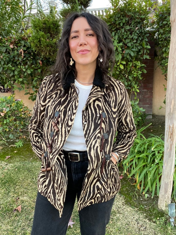 Vintage psychedelic faux fur zebra print jacket