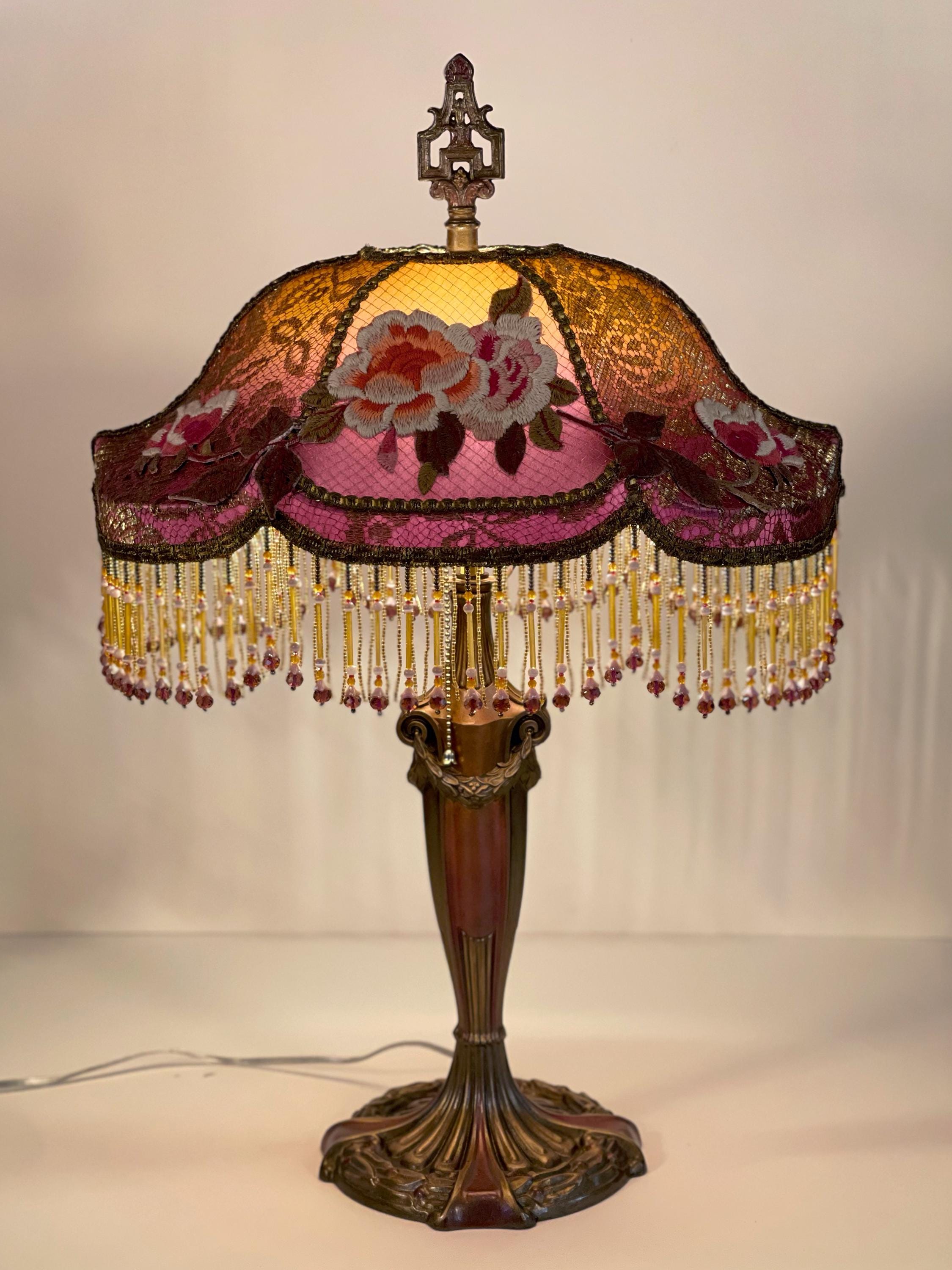 Sunset Orange to Pink Victorian Lampshade on Antique Lamp Base - Etsy