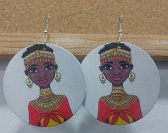 Nubian Princess Earrings, Nubian Queen Earrings, Black Princess Earrings, Black Queen Earrings, Afrocentric Ethnic Earrings