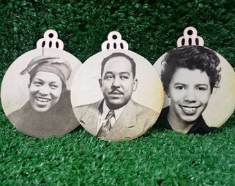 Lorraine Hansberry, Langston Hughes, Zora Neale Hurston, Ornament, Black Author, Black Men Women Writer,  Handmade,  Decoupage Ornaments