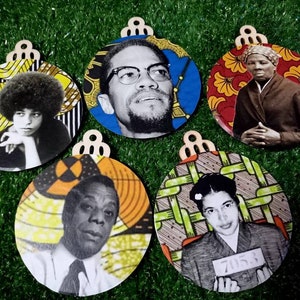 Angela Davis, Malcolm X, Harriet Tubman, James Baldwin, Rosa Parks, Handmade Afrocentric Christmas Tree Ornaments Social Justice Activist image 1