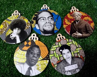 Angela Davis, Malcolm X, Harriet Tubman, James Baldwin, Rosa Parks, Handmade Afrocentric Christmas Tree Ornaments Social Justice Activist