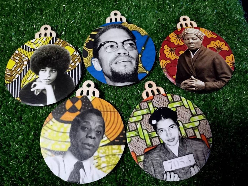Angela Davis, Malcolm X, Harriet Tubman, James Baldwin, Rosa Parks, Handmade Afrocentric Christmas Tree Ornaments Social Justice Activist image 1