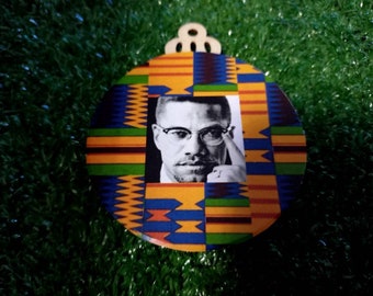 Malcolm X Ornament, Handmade Afrocentric Christmas Tree Photo Ornaments Social Justice Activist