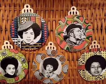 Black Panther Party Ornament, Black Panther, Huey P Newton Fred Hampton Kathleen Cleaver Angela Davis AssataShakur Ornaments,  Ankara Print