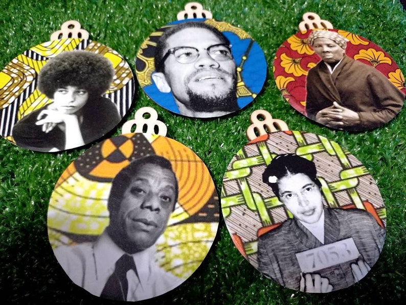 Angela Davis, Malcolm X, Harriet Tubman, James Baldwin, Rosa Parks, Handmade Afrocentric Christmas Tree Ornaments Social Justice Activist image 4