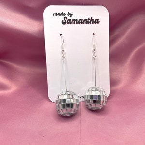Disco ball earrings Hanging disco ball earrings Silver disco ball earrings image 4