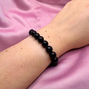 Handmade Black Pearl Elastic Bracelet: 10mm Size Beaded Bracelet