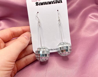 Disco ball earrings | Hanging disco ball earrings | Silver disco ball earrings