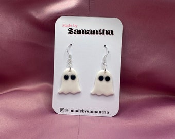 White dangly ghost earrings | Halloween earrings | Polymer clay earrings