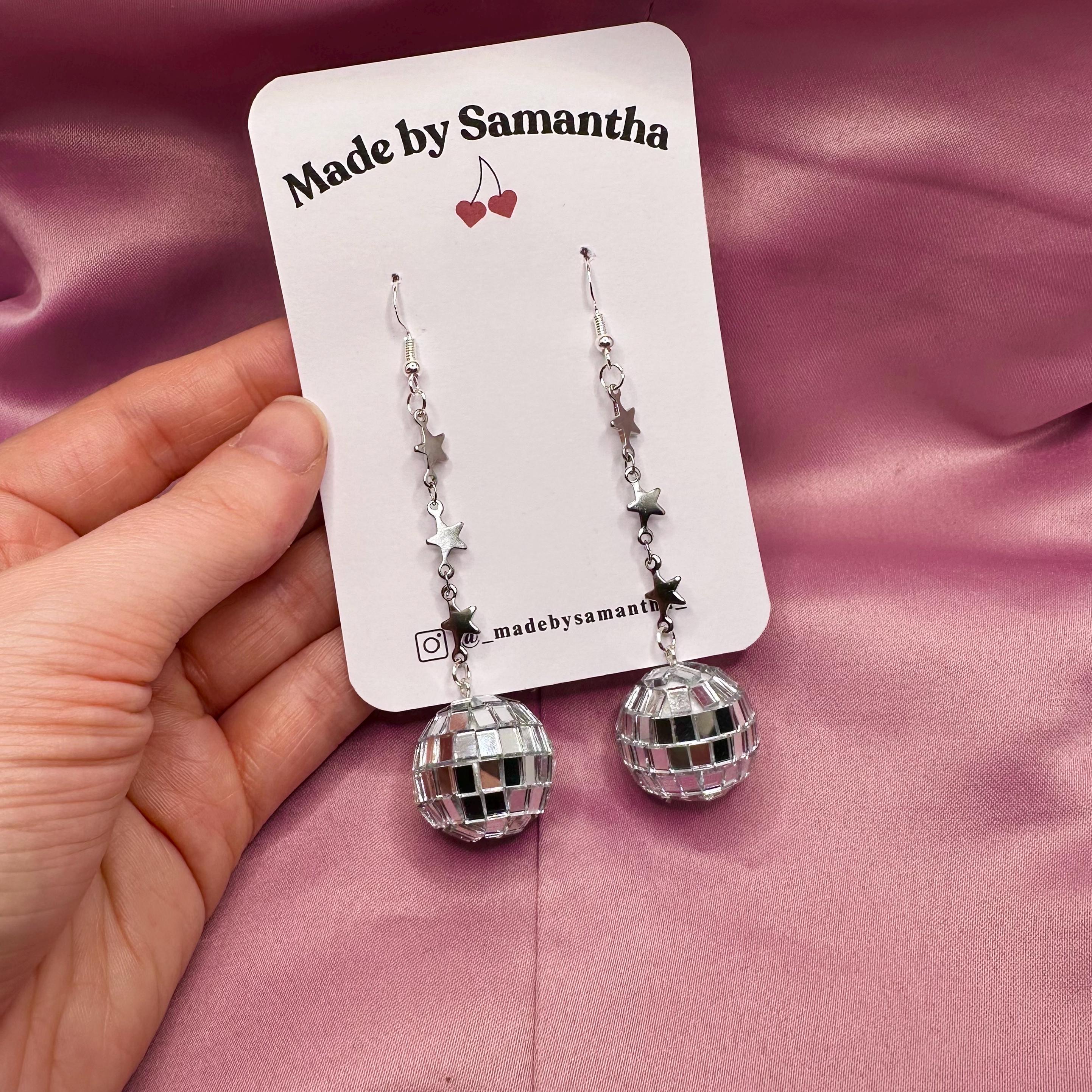 ハンドメイドディスコボールイヤリング：スターリングシルバーのスター
