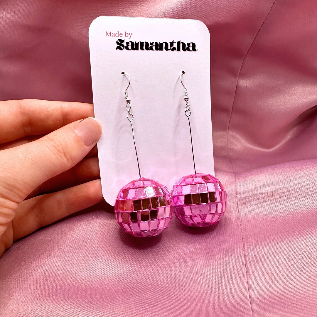 Pink Disco Ball Earrings Hanging Disco Ball Earrings Pink Etsy