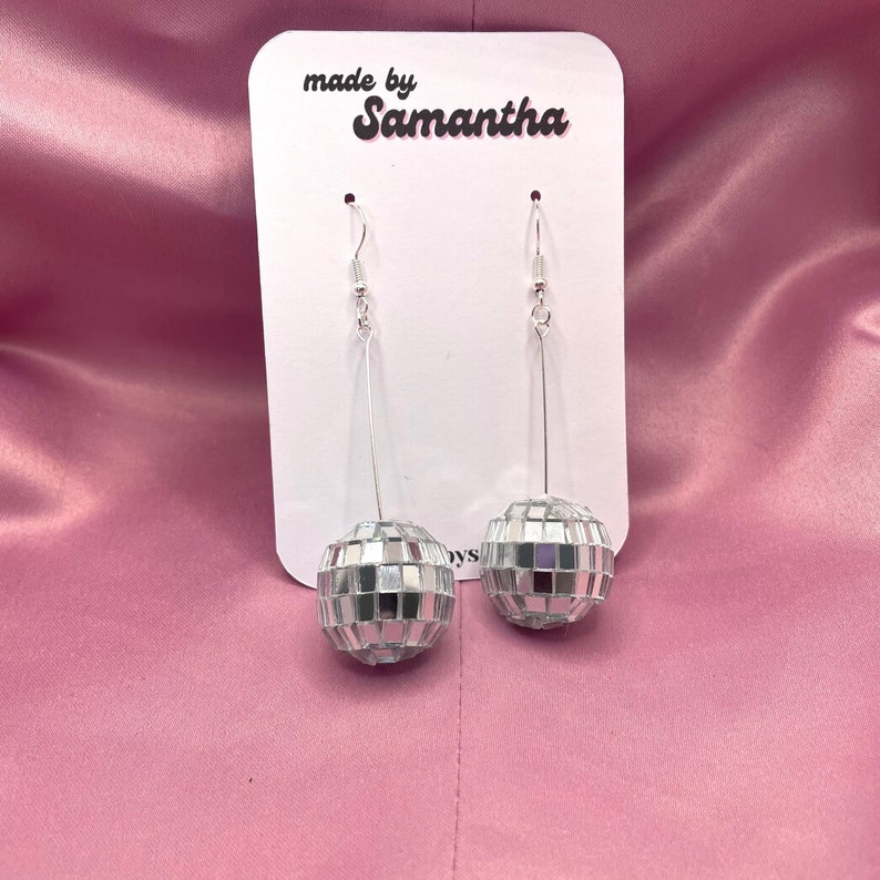 Disco ball earrings Hanging disco ball earrings Silver disco ball earrings image 4