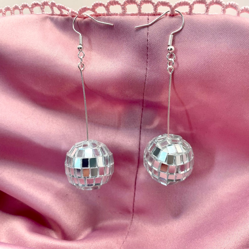 Disco ball earrings Hanging disco ball earrings Silver disco ball earrings image 5
