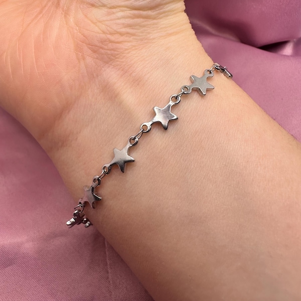 Silver Stainless Steel Star Chain Bracelet