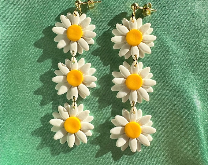 Handmade Polymer Clay Daisy Chain Earrings: 18k Gold Plated Posts