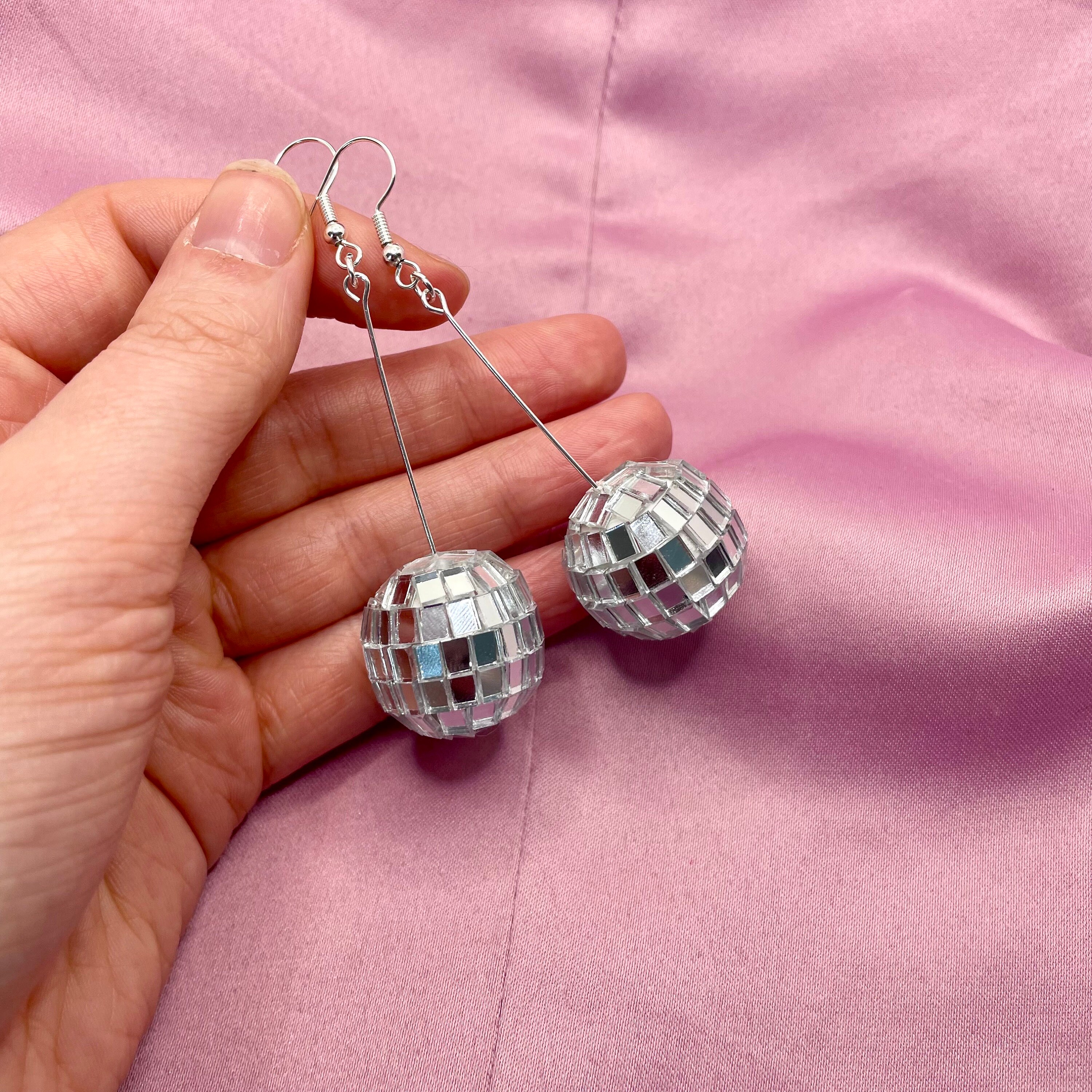 NICENEEDED 3 Paia Orecchini Pendenti A Sfera Discoteca - Specchio Argento Anni '60 - Gioielli Punk Mirrorball - 5