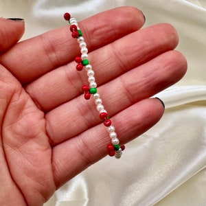 Beaded cherry & pearl bracelet Cherry bracelet Pearl bracelet image 7