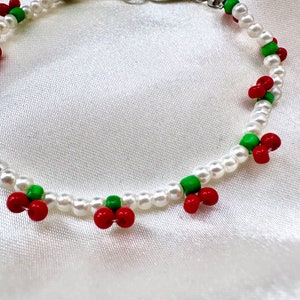 Beaded cherry & pearl bracelet Cherry bracelet Pearl bracelet image 3
