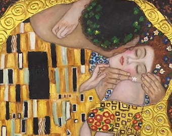 グスタフ・クリムト「接吻」 – 精巧な手描きのキャンバス油彩、複製画