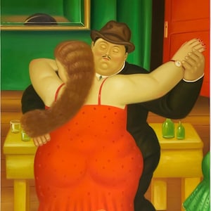 Couple Dancing Fernando Botero Repro, Oil painting on canvas, 100% Hand painted 24x36 image 1
