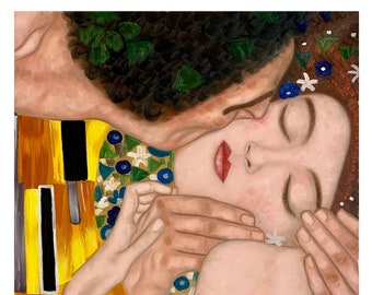 Gustav Klimt The Kiss(Close-Up of Heads) repro, Oil painting on canvas 100% Hand Painted