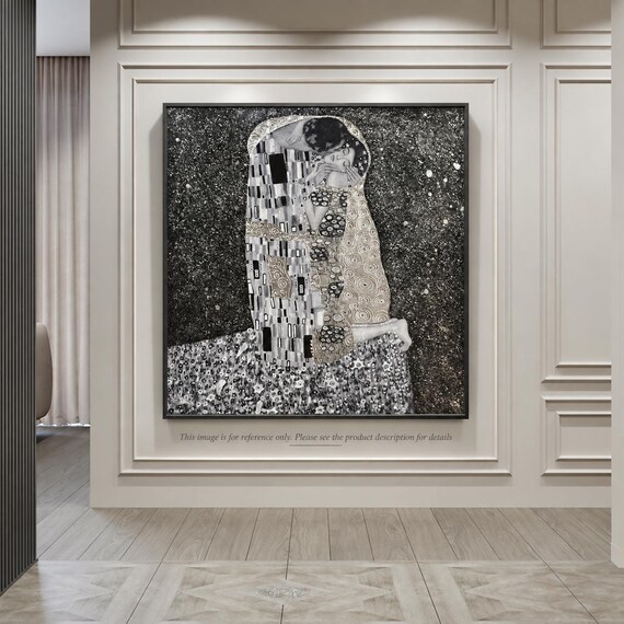 Gustav Klimt the Kiss Black and White Hand-painted Oil Painting