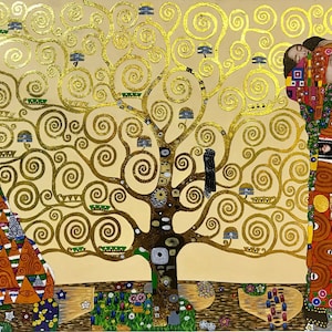 Gustav Klimt&#39;s &#39;The Tree of Life&#39; - Exquisite Gold Leaf Hand-Painted Oil Painting on Canvas, 24x36&#39;&#39; (60x90cm) - In Stock & Ready to Ship!