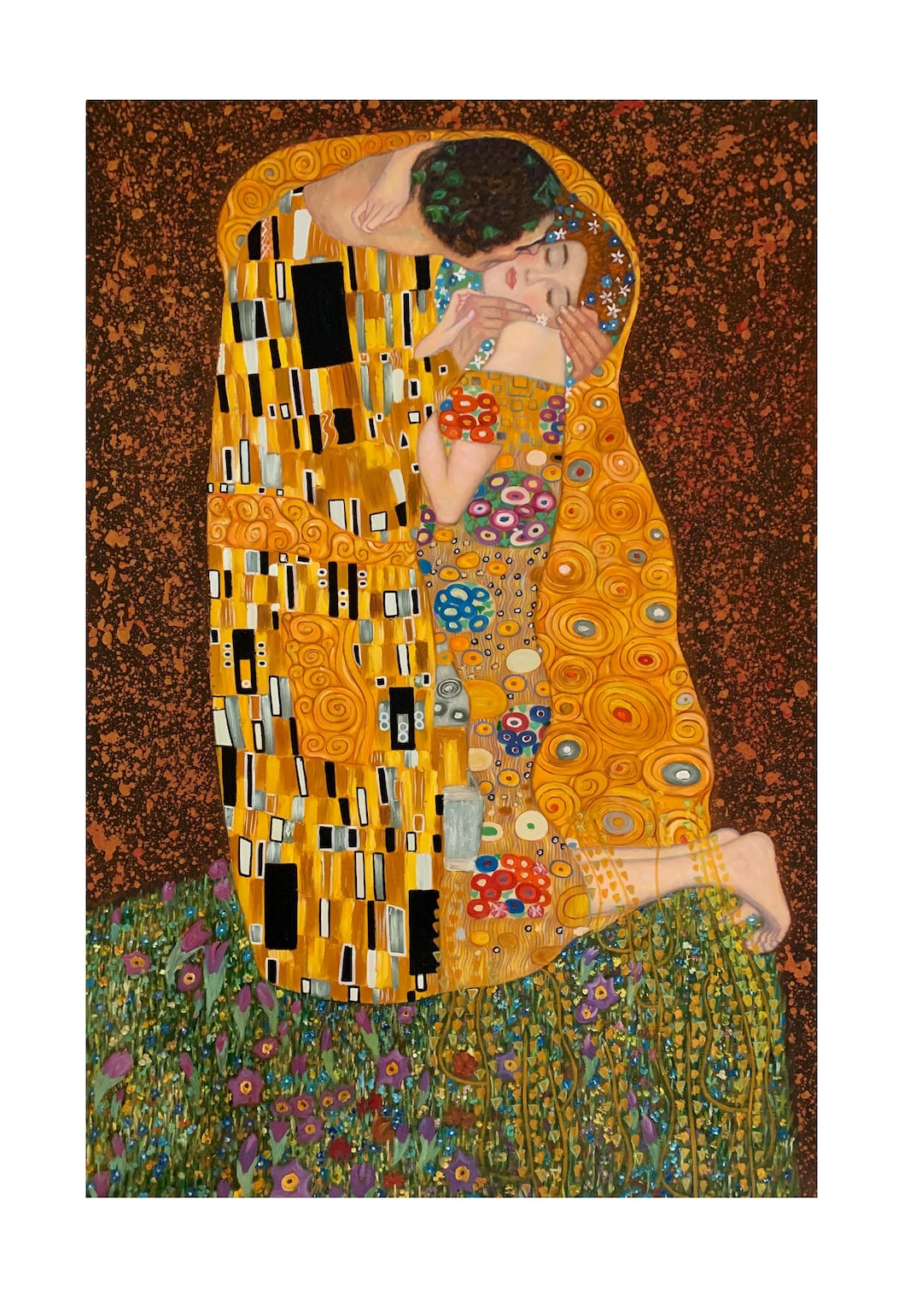 Gustav Klimt the Kiss Hand-painted Oil Painting Reproduction on Canvas ...