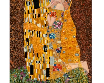 グスタフ・クリムト「接吻」、60 x 90 cm、手描き油絵複製画