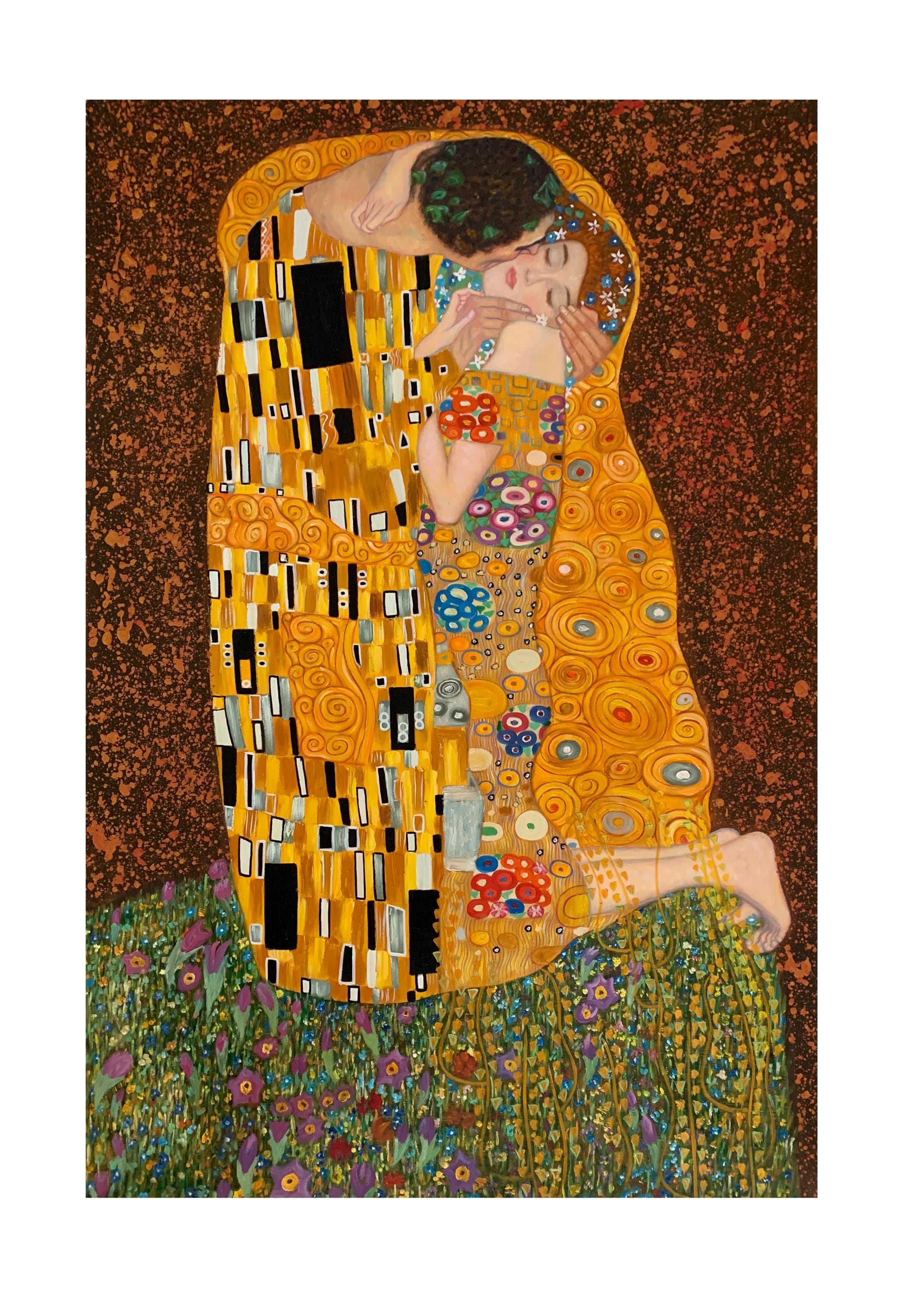 Gustav Klimt the Kiss Hand-painted Oil Painting Reproduction on