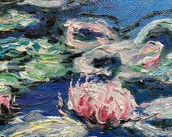 クロード・モネの「睡蓮」 - 手描き印象派油彩キャンバス、ファイン