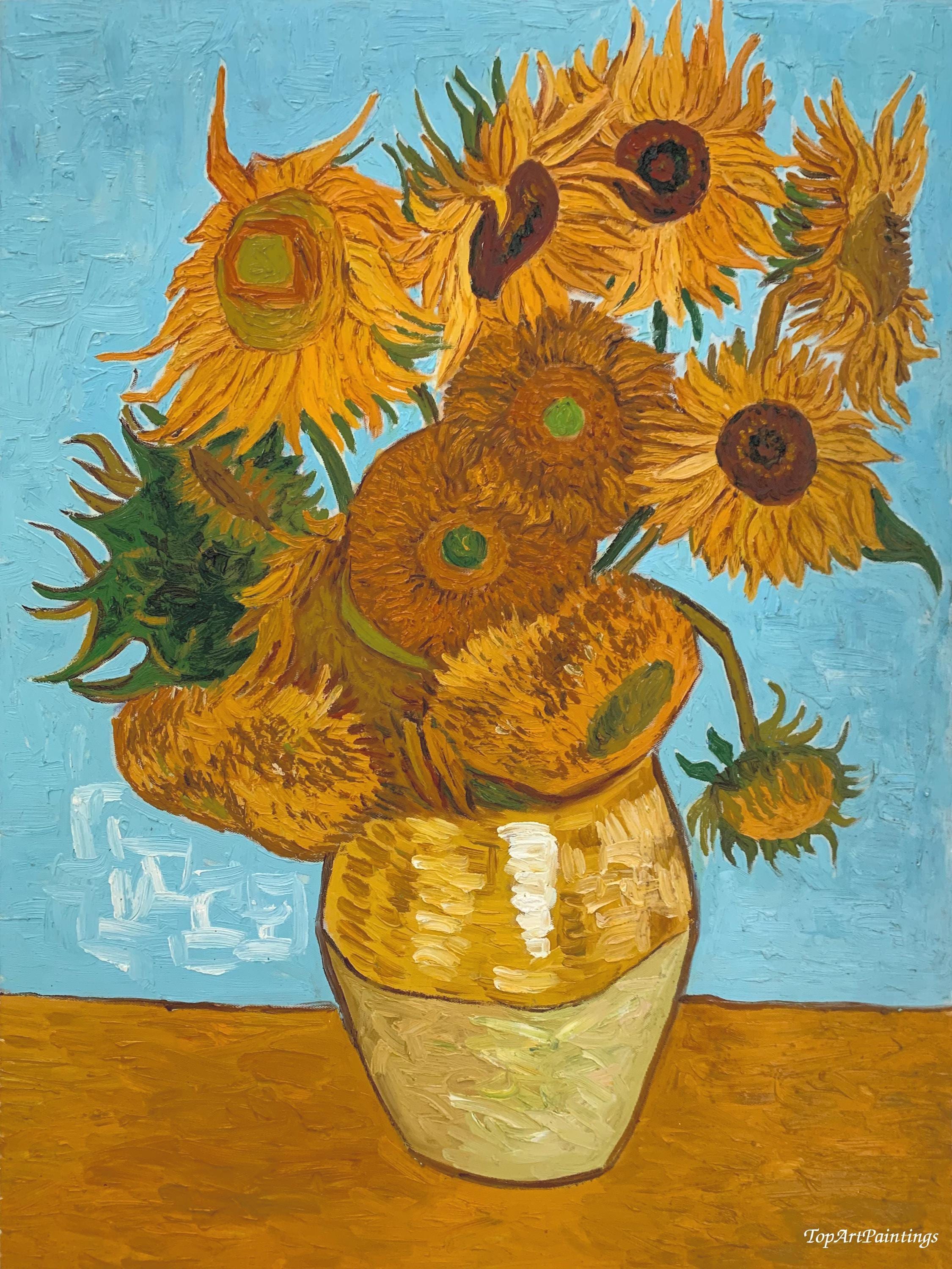 Van Gogh Sunflowers Hand-Painted Oil on Canvas 24x32", Museum-Quality Reproduction Wall Art, Sunflower Still Life Decor, Gift for Art Lovers