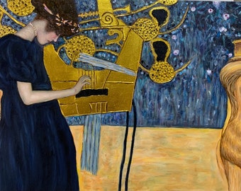 Gustav Klimt Music I Repro, Gold Leaf Oil painting on canvas