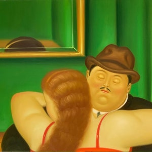 Couple Dancing Fernando Botero Repro, Oil painting on canvas, 100% Hand painted 24x36 image 2