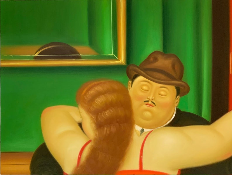 Couple Dancing Fernando Botero Repro, Oil painting on canvas, 100% Hand painted 24x36 image 2