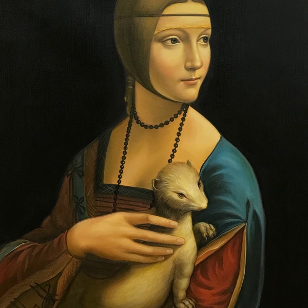 Leonardo da Vinci Lady with an Ermine reproduction, oil painting on canvas 20x24", 100% Hand Painted